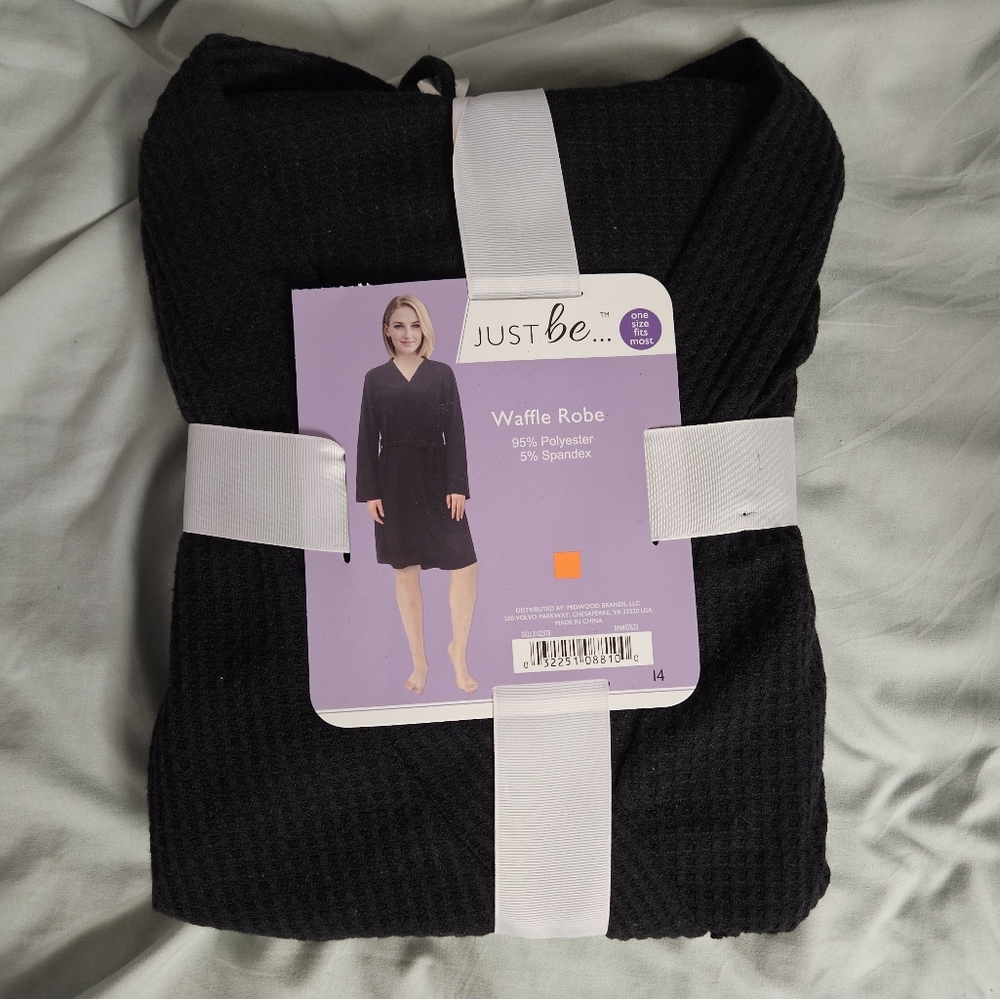Women's Black Waffle Robe o/s